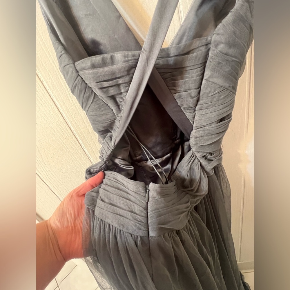 BHLDN Edith Tulle Crisscross Back Formal Dress Gray - Picture 5 of 11